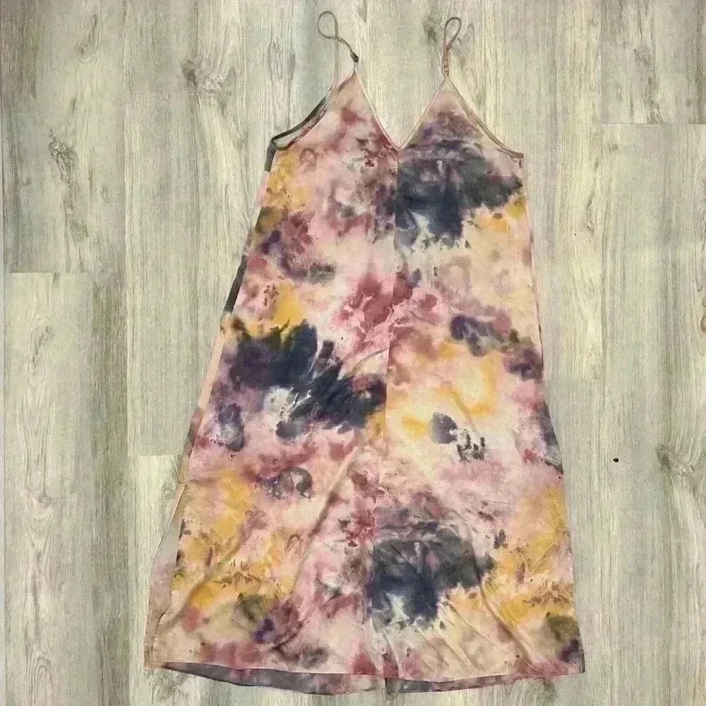 Linea Donatella Women’s Tie Dye Satin Full Length Maxi V Neck Slip Dress Size M - Picture 4 of 6